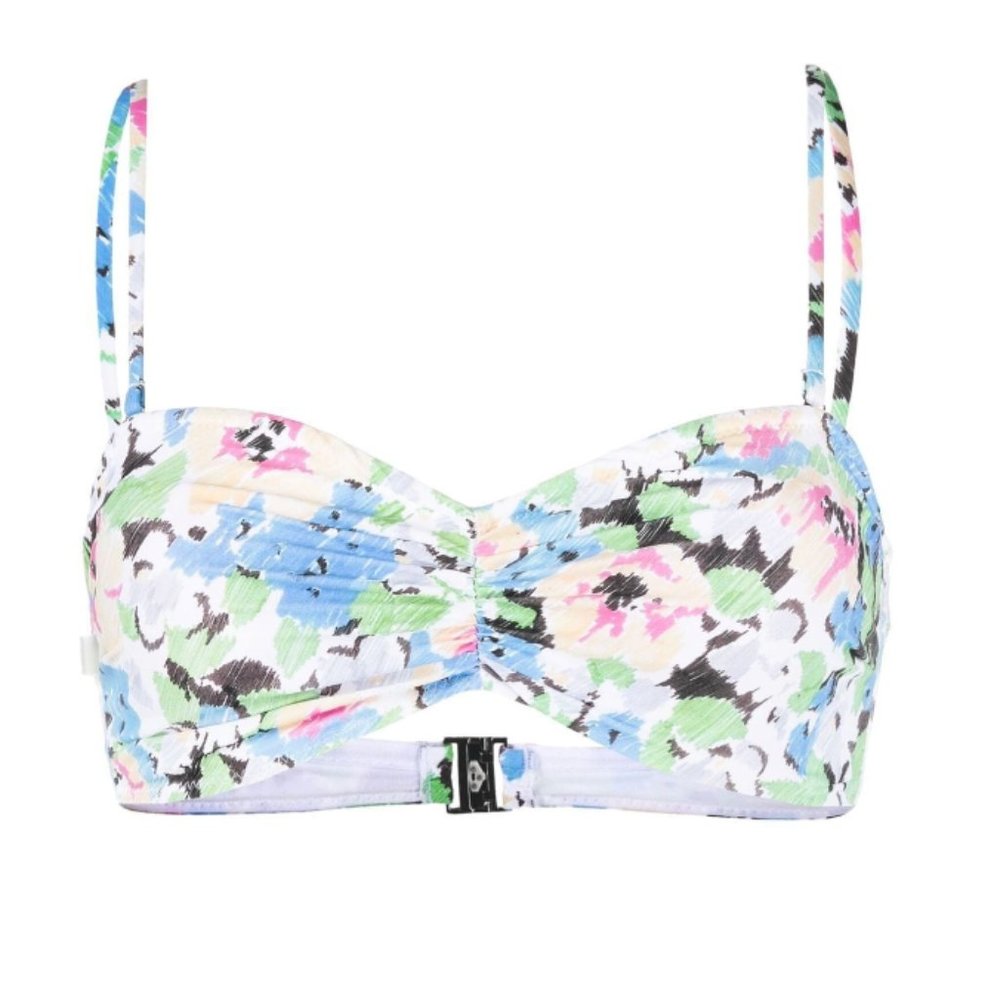 Ganni Ruched Floral Bikini Top